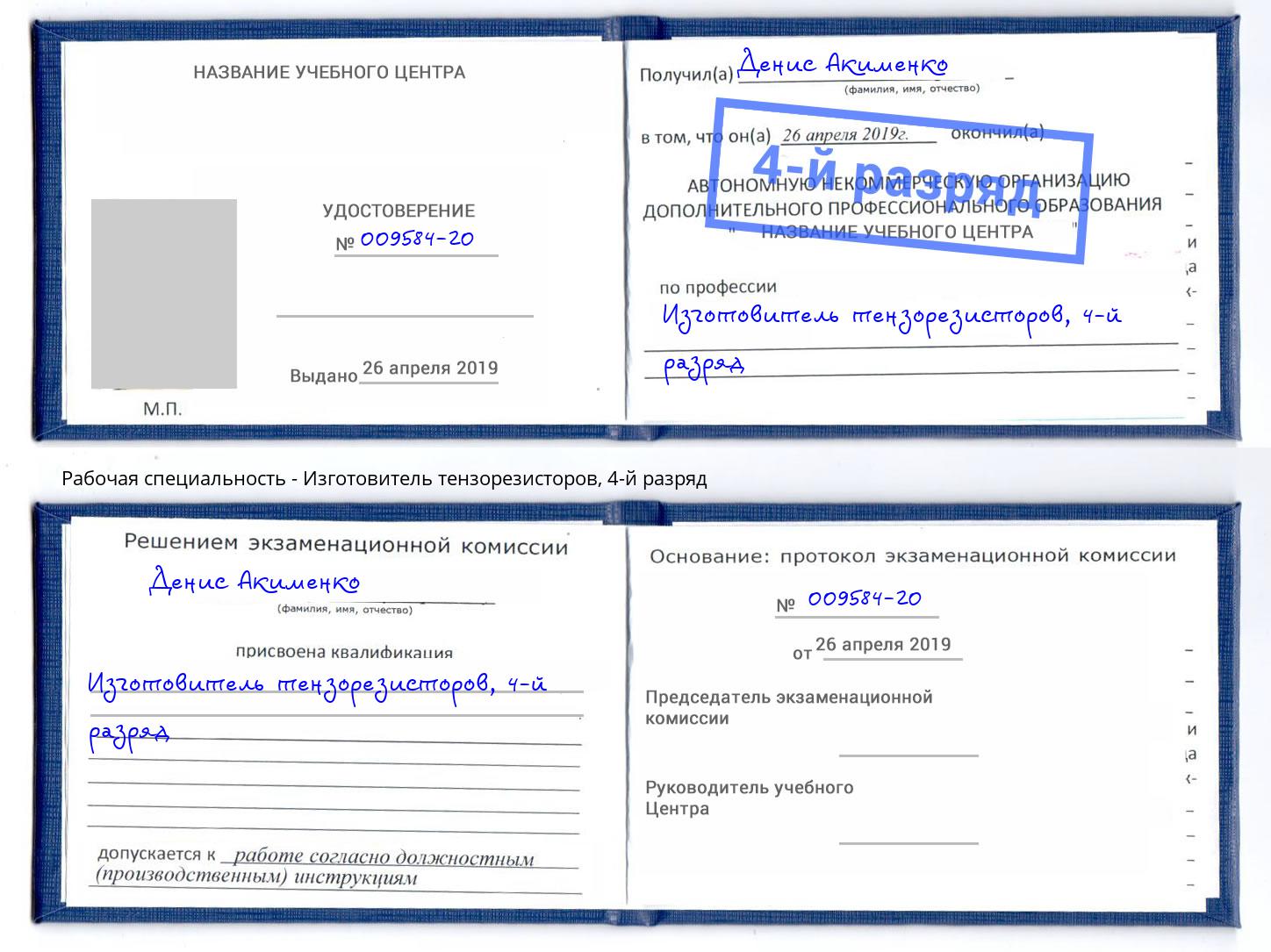 корочка 4-й разряд Изготовитель тензорезисторов Мурманск