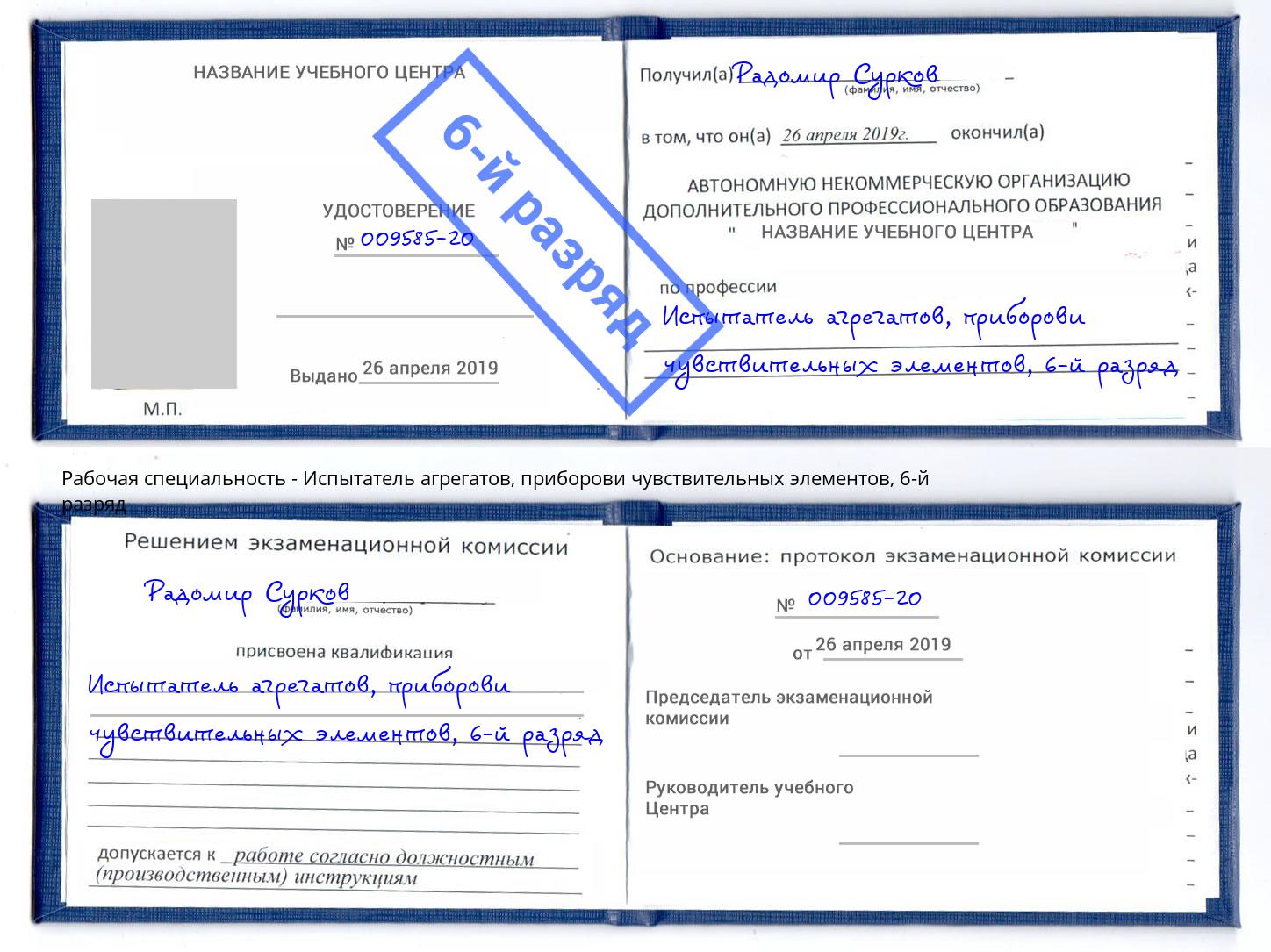 корочка 6-й разряд Испытатель агрегатов, приборови чувствительных элементов Мурманск