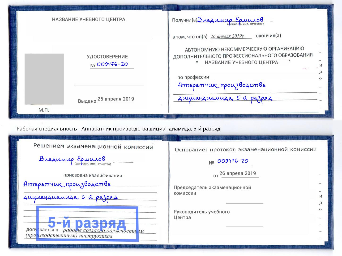 корочка 5-й разряд Аппаратчик производства дициандиамида Мурманск