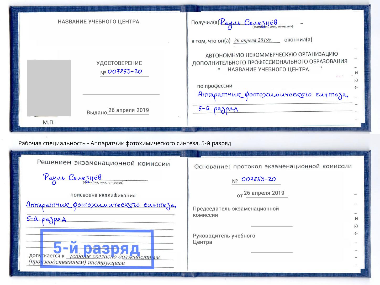 корочка 5-й разряд Аппаратчик фотохимического синтеза Мурманск