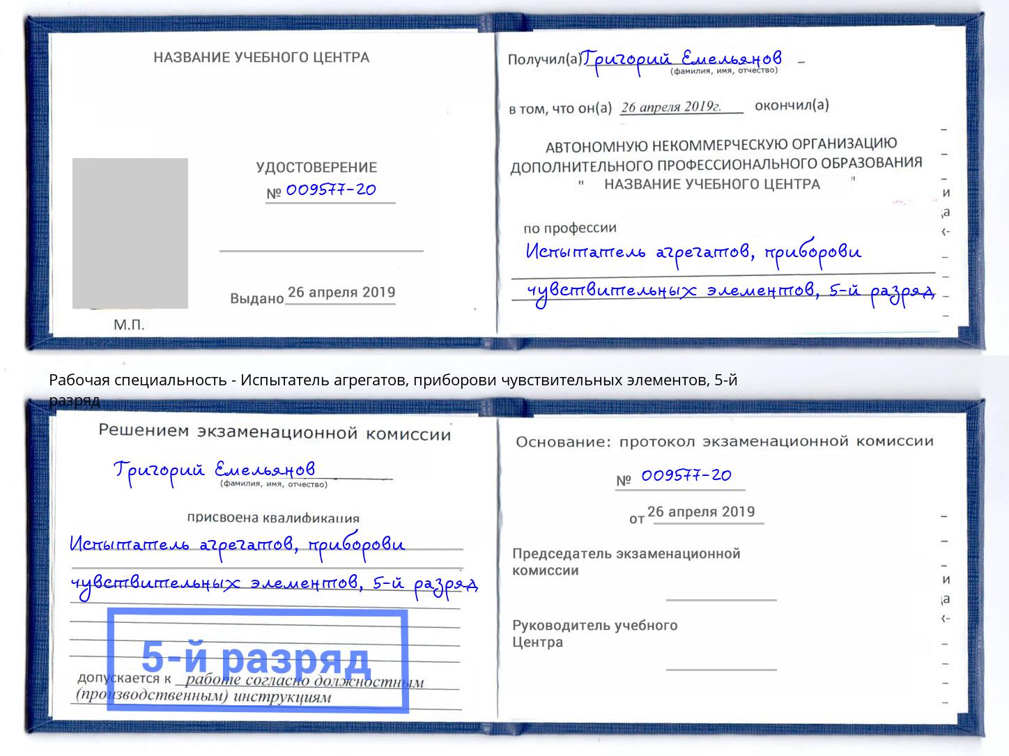 корочка 5-й разряд Испытатель агрегатов, приборови чувствительных элементов Мурманск