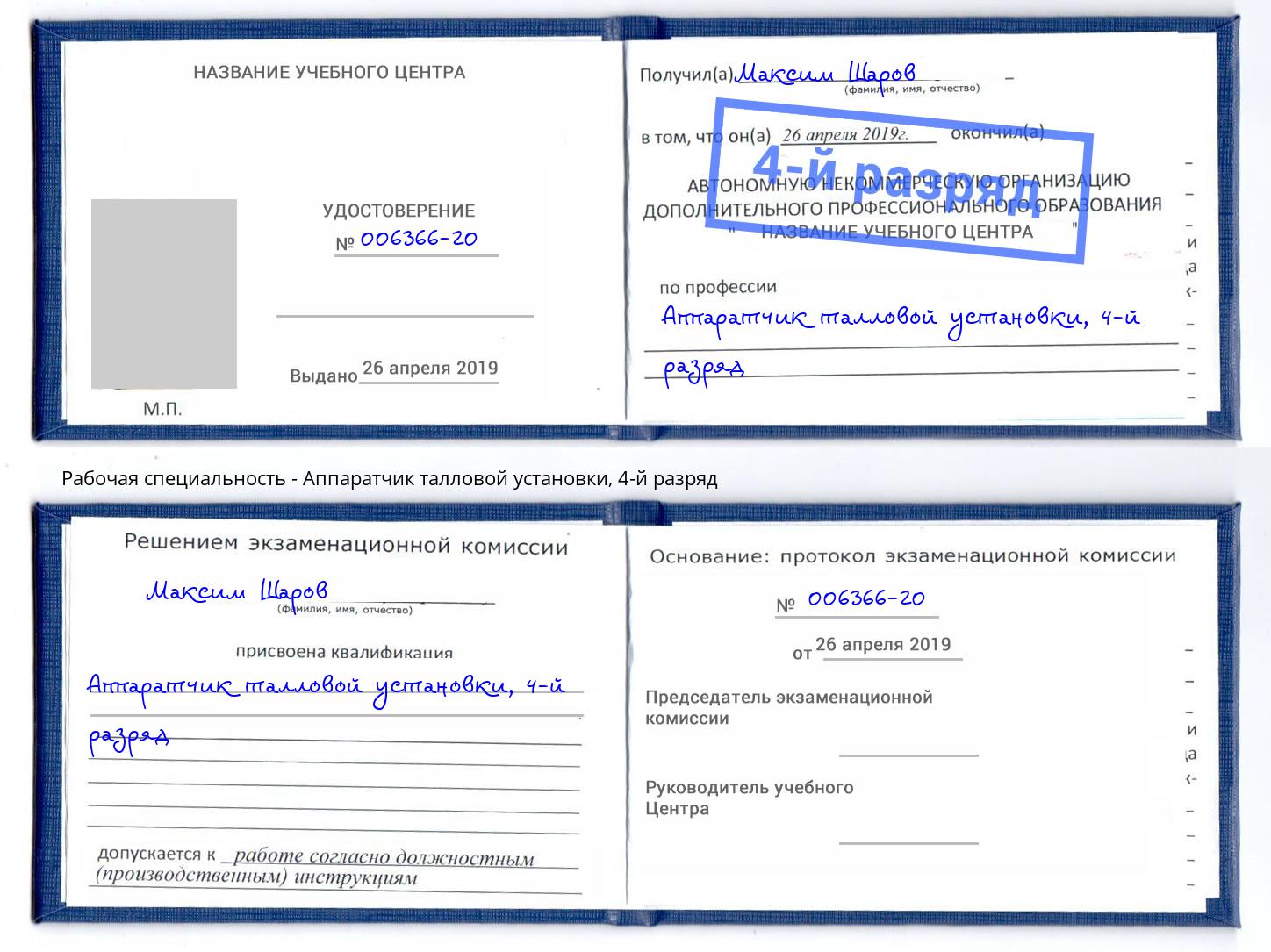 корочка 4-й разряд Аппаратчик талловой установки Мурманск