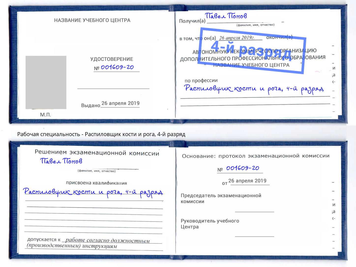 корочка 4-й разряд Распиловщик кости и рога Мурманск