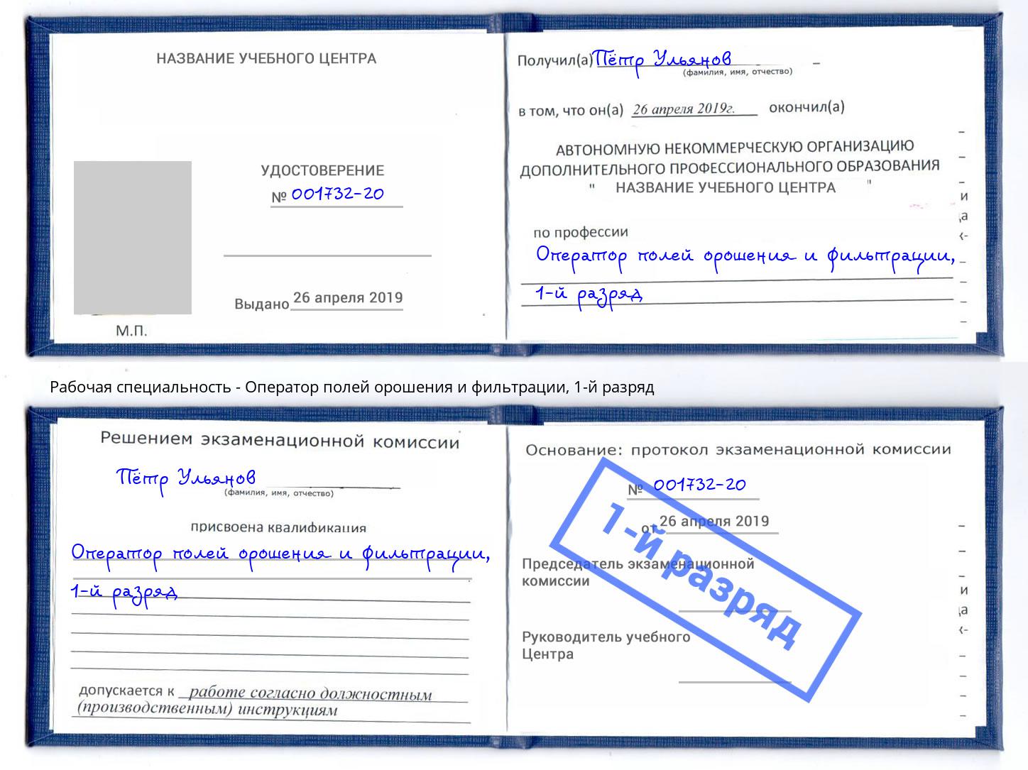 корочка 1-й разряд Оператор полей орошения и фильтрации Мурманск