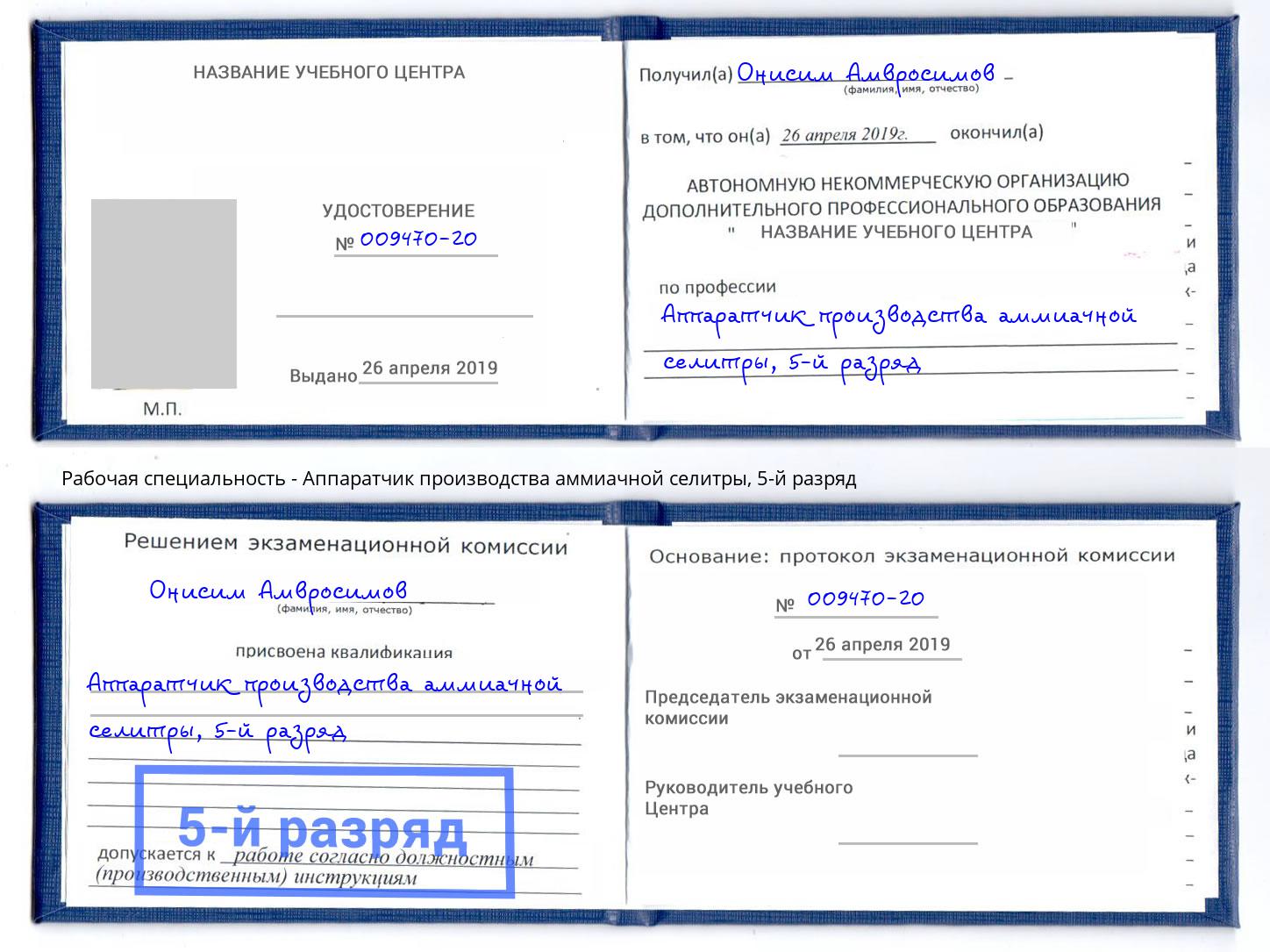 корочка 5-й разряд Аппаратчик производства аммиачной селитры Мурманск