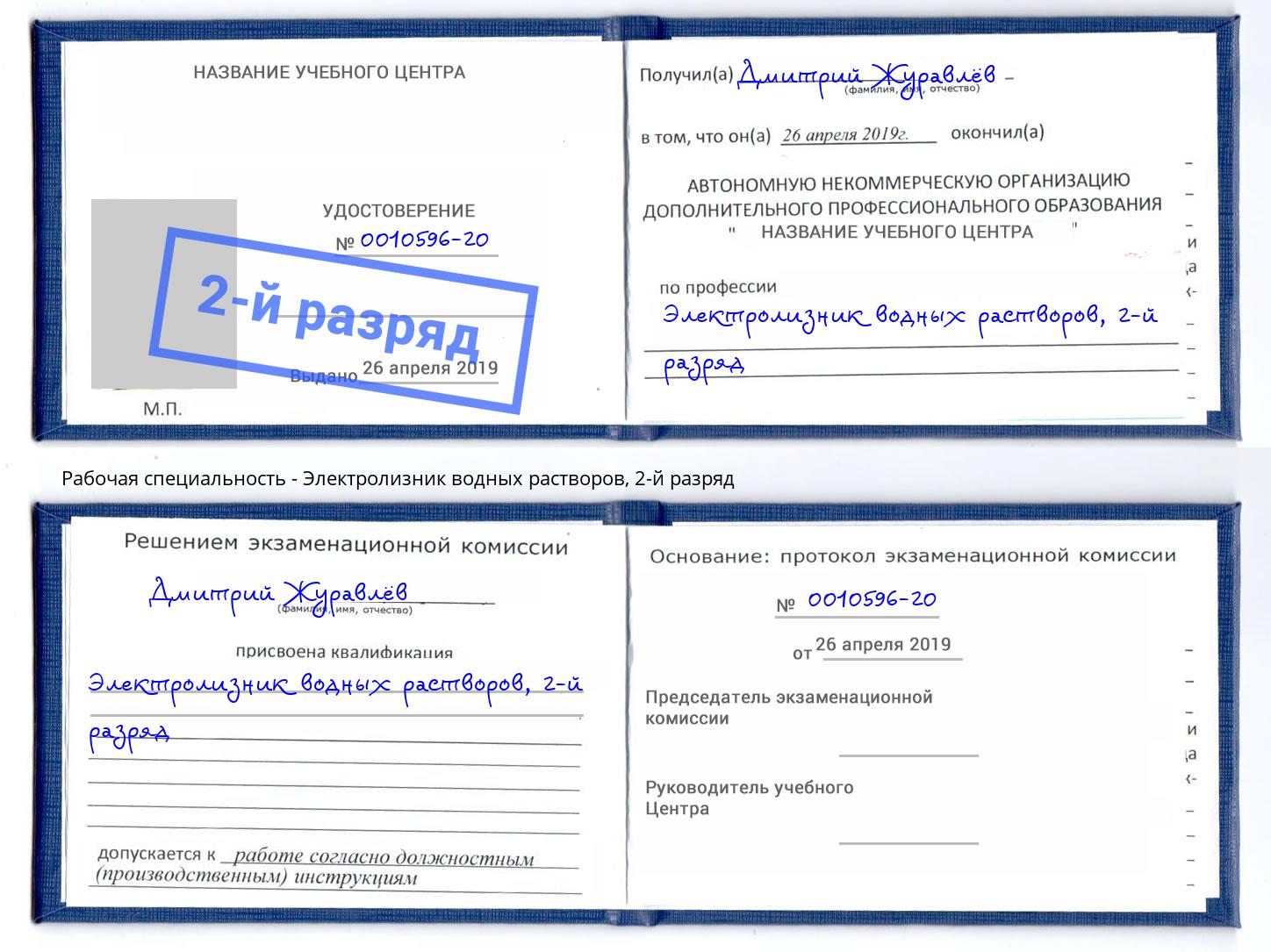 корочка 2-й разряд Электролизник водных растворов Мурманск