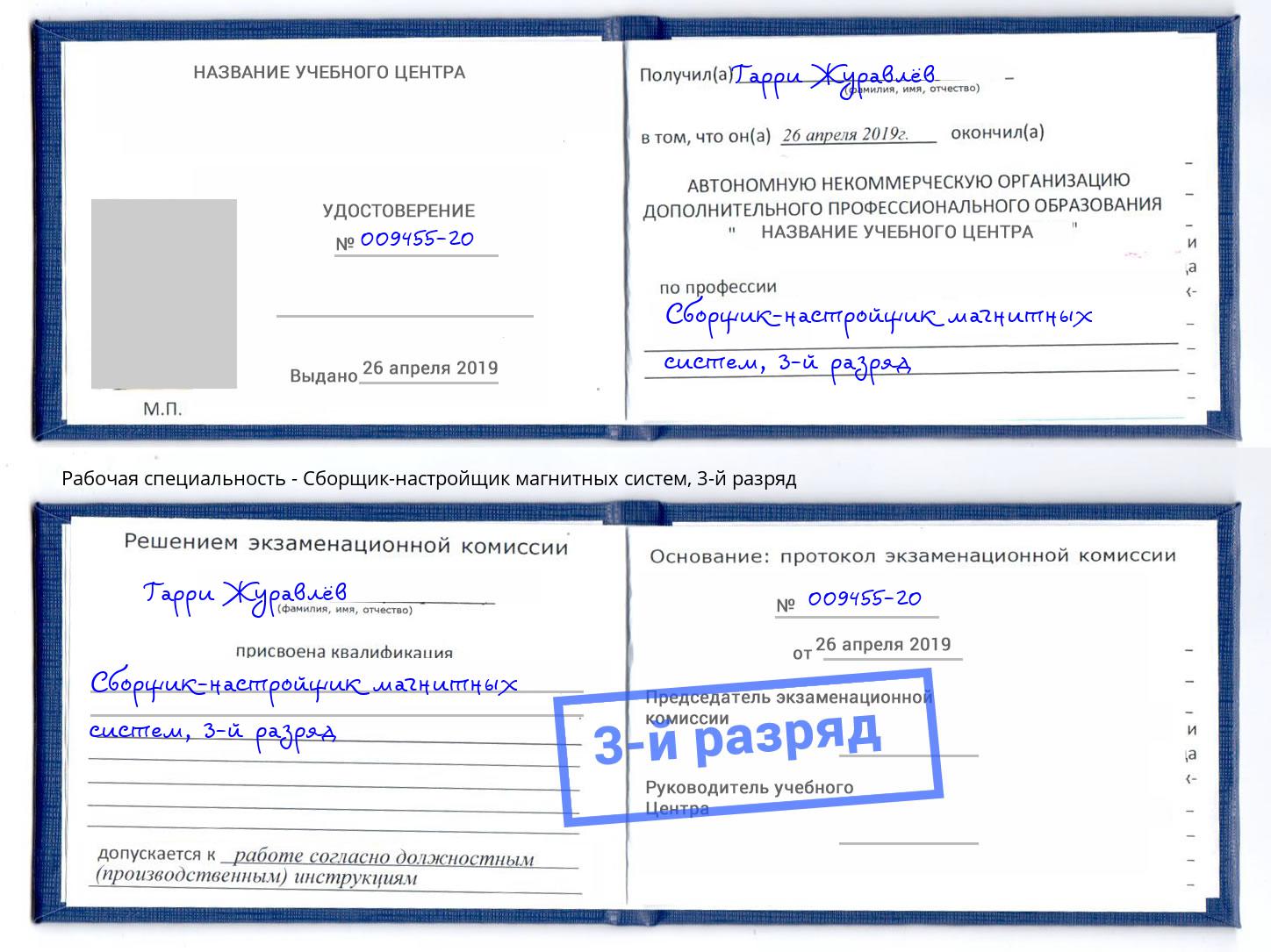 корочка 3-й разряд Сборщик-настройщик магнитных систем Мурманск