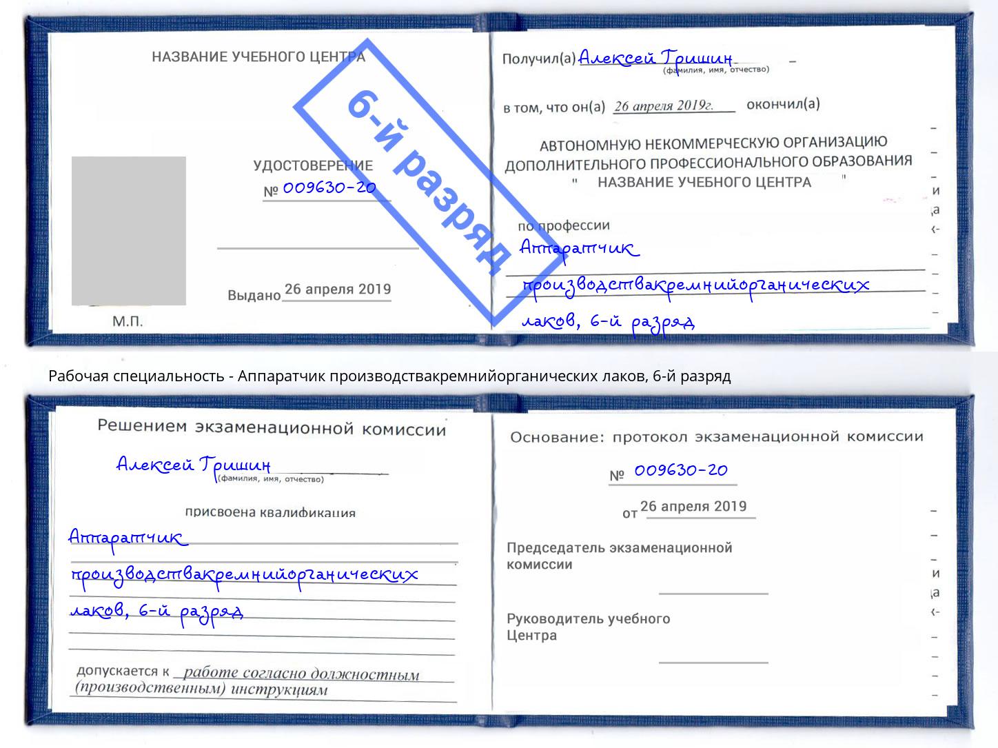 корочка 6-й разряд Аппаратчик производствакремнийорганических лаков Мурманск