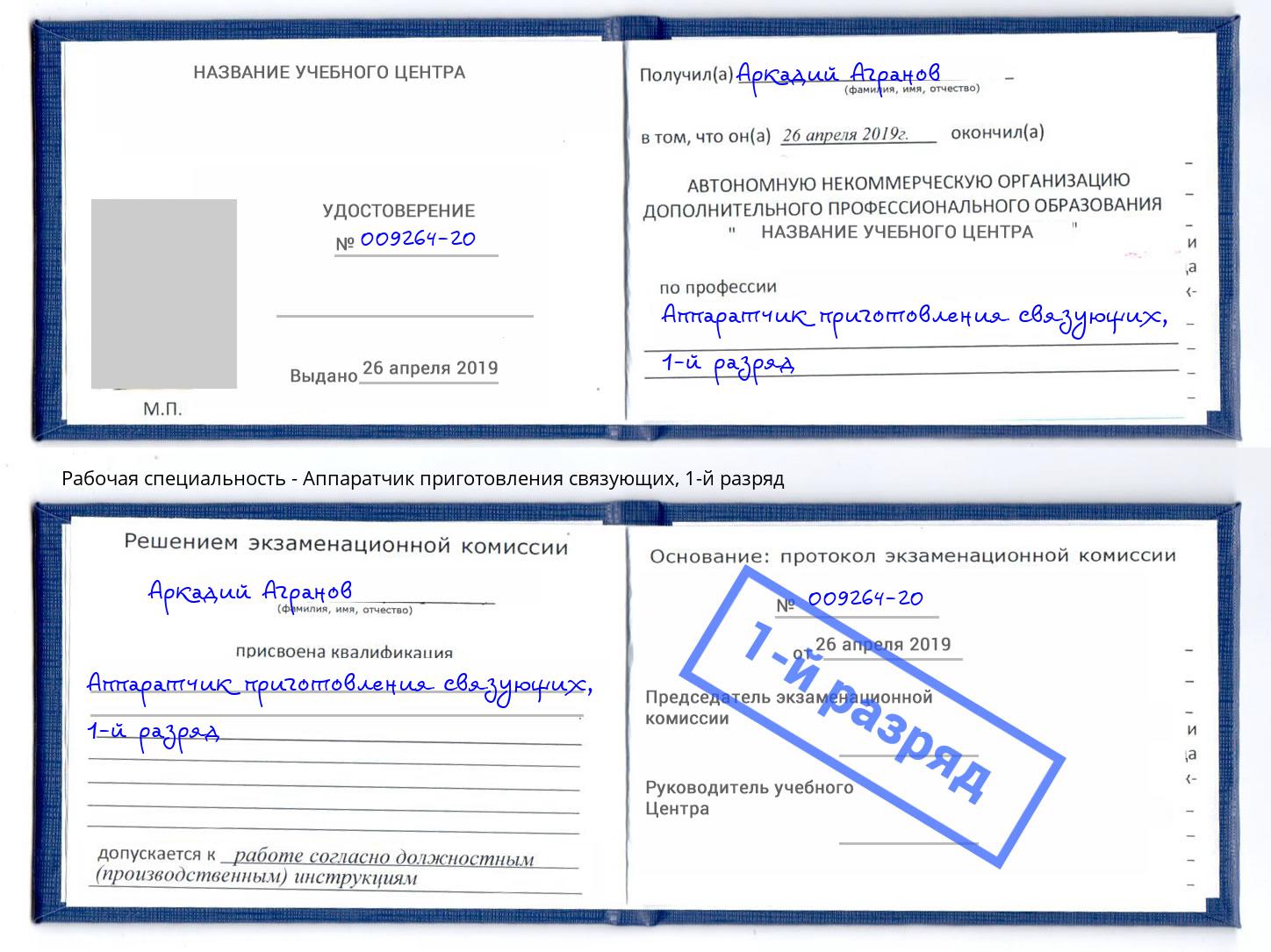 корочка 1-й разряд Аппаратчик приготовления связующих Мурманск