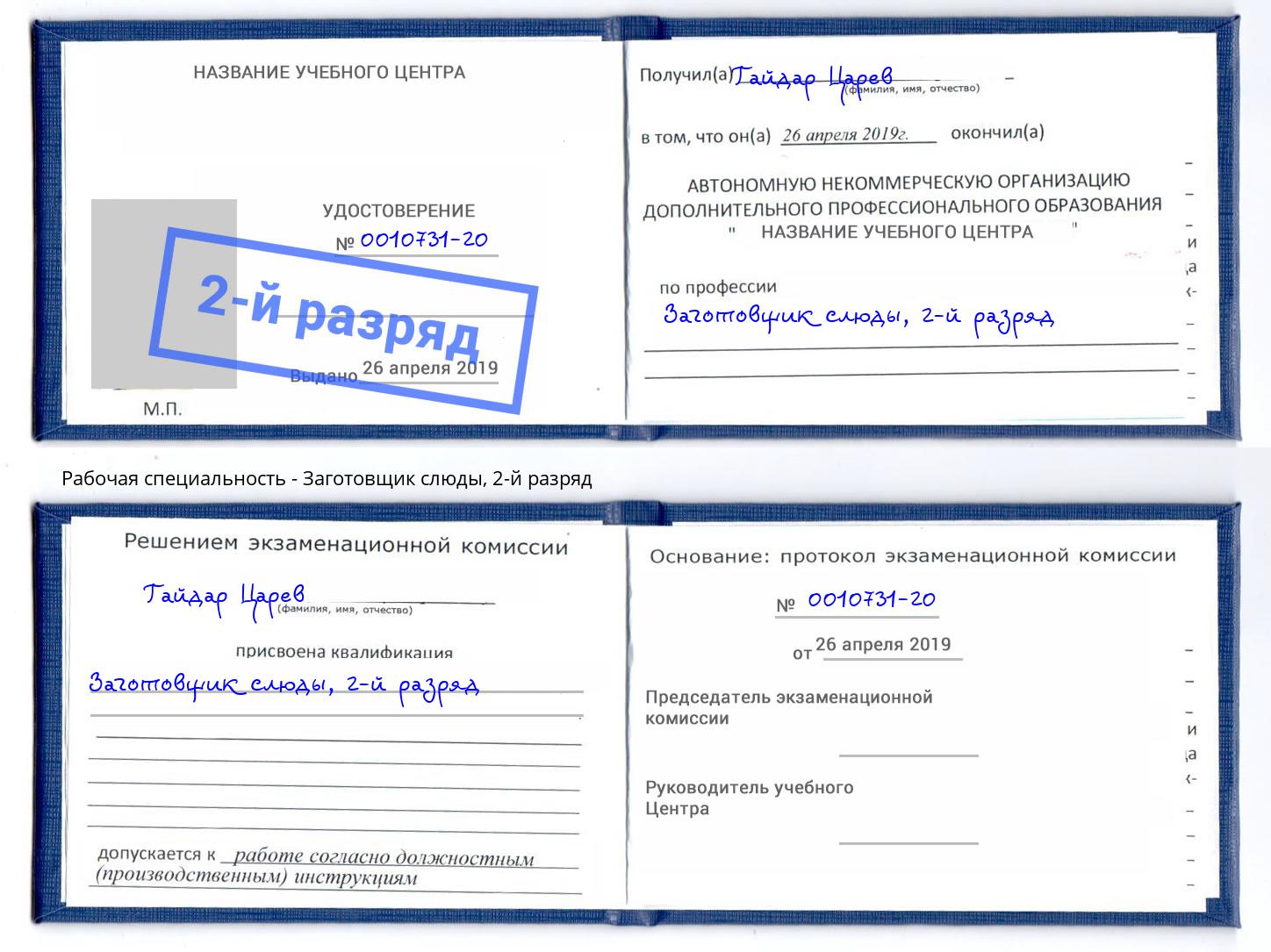 корочка 2-й разряд Заготовщик слюды Мурманск