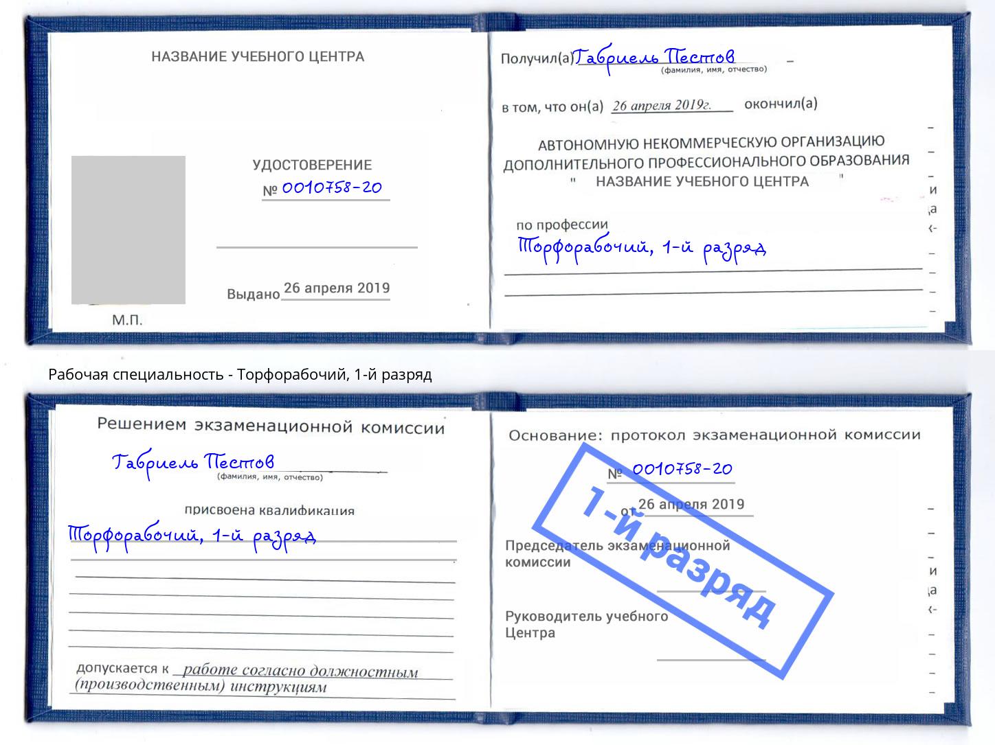 корочка 1-й разряд Торфорабочий Мурманск