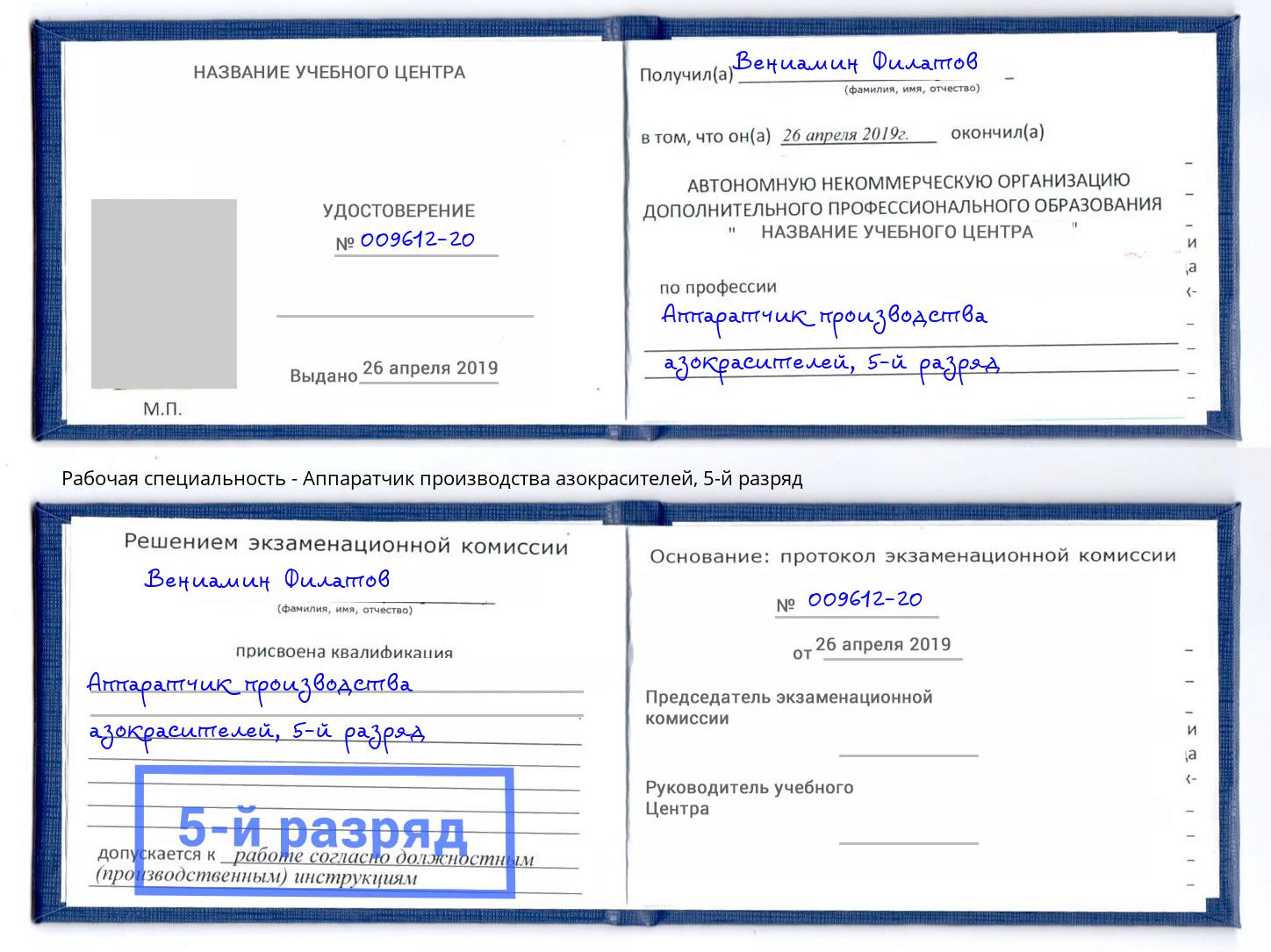 корочка 5-й разряд Аппаратчик производства азокрасителей Мурманск