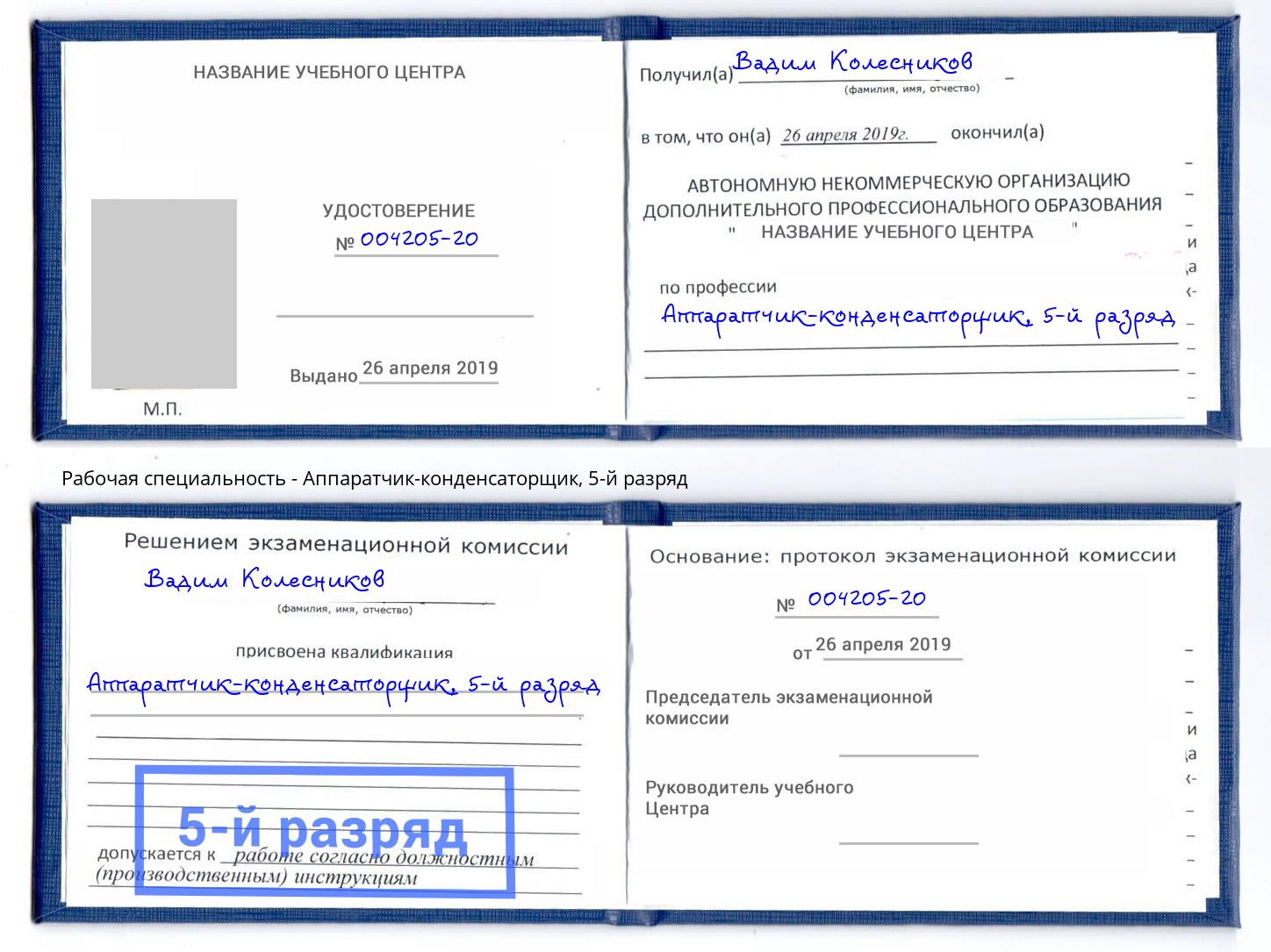 корочка 5-й разряд Аппаратчик-конденсаторщик Мурманск