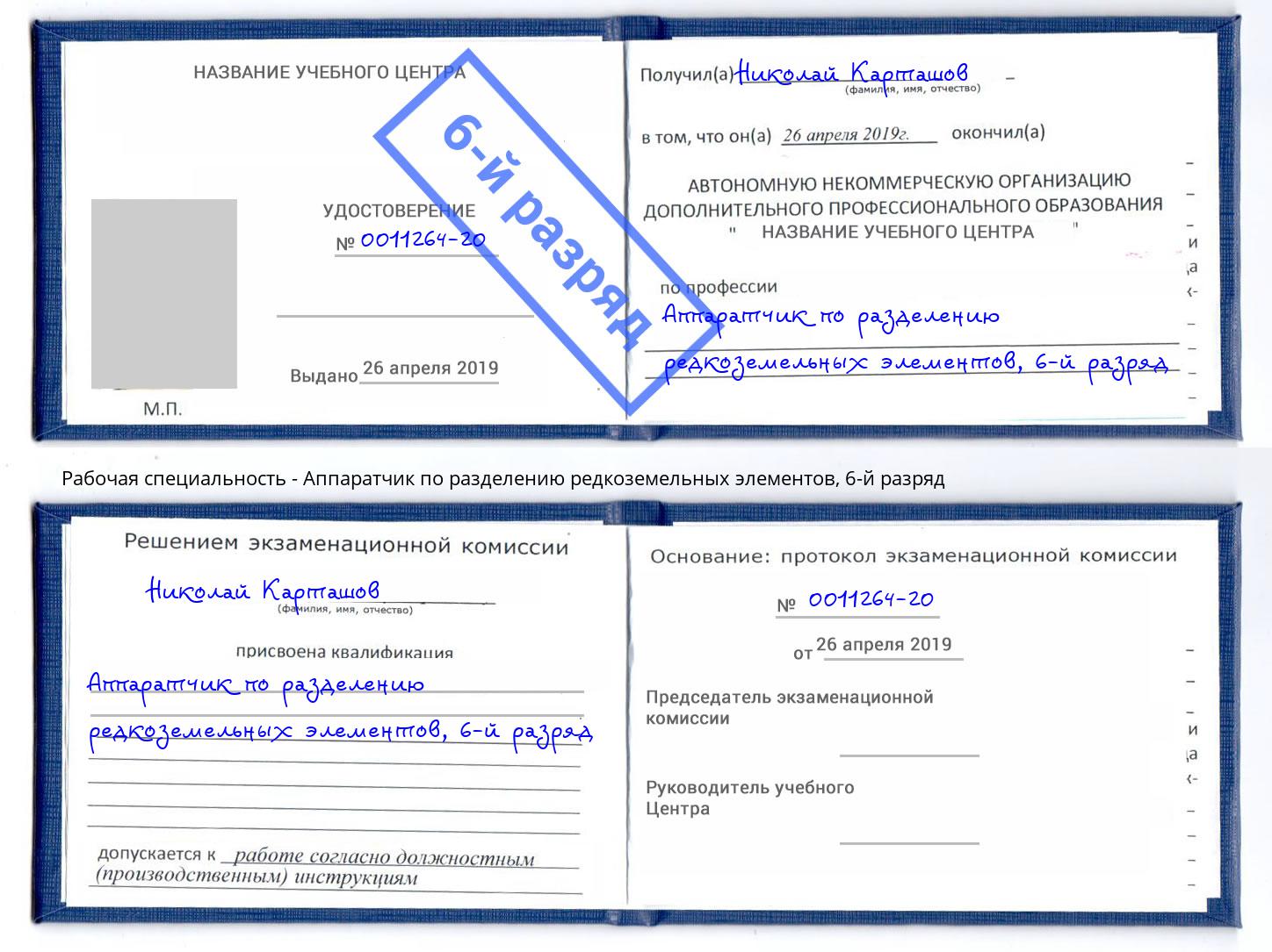 корочка 6-й разряд Аппаратчик по разделению редкоземельных элементов Мурманск