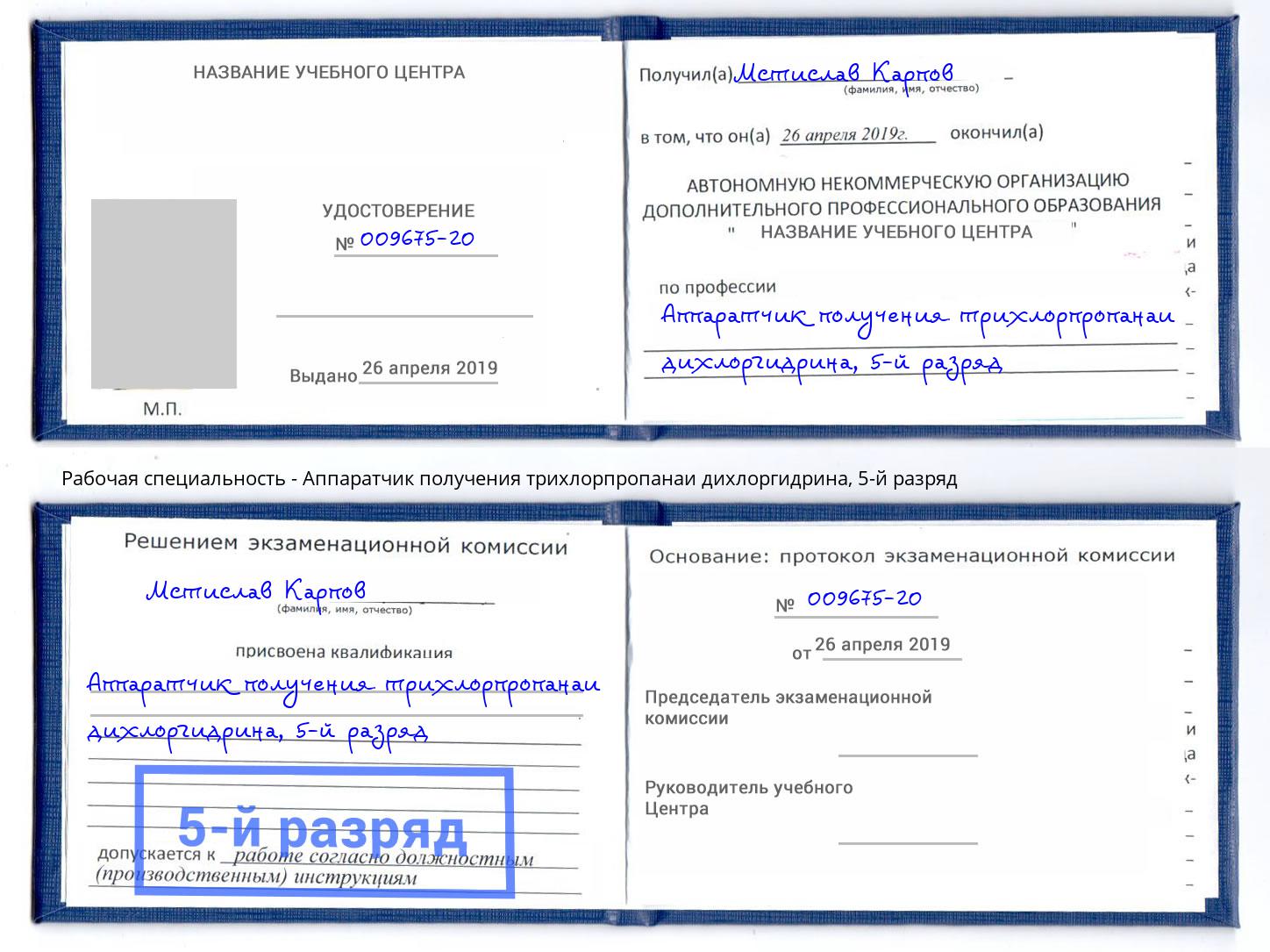 корочка 5-й разряд Аппаратчик получения трихлорпропанаи дихлоргидрина Мурманск