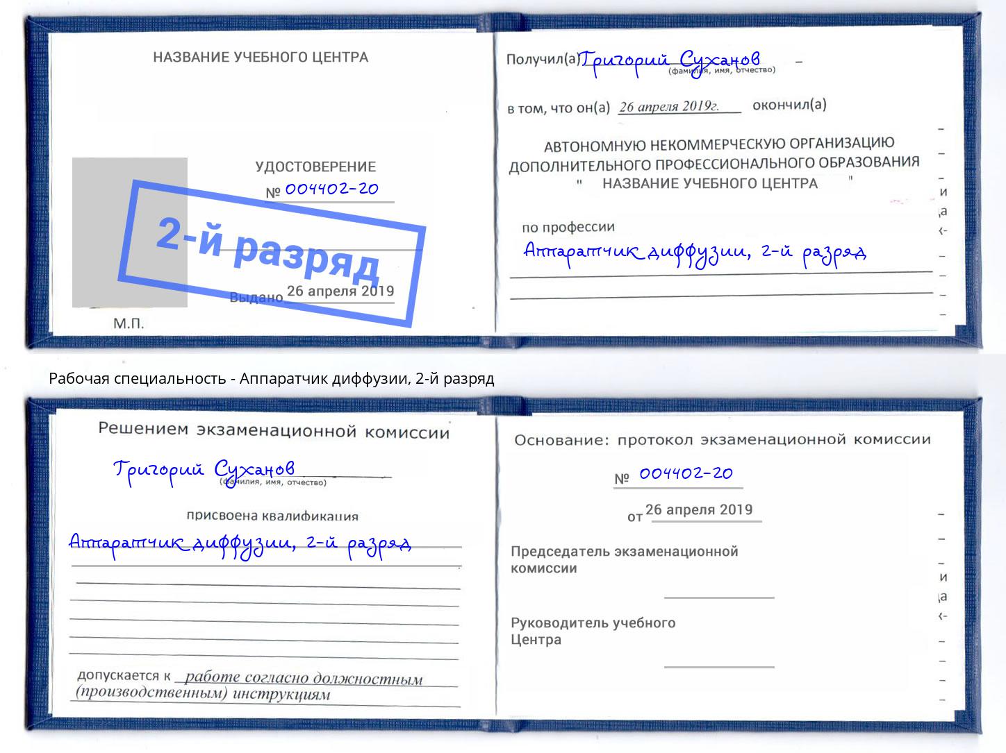 корочка 2-й разряд Аппаратчик диффузии Мурманск