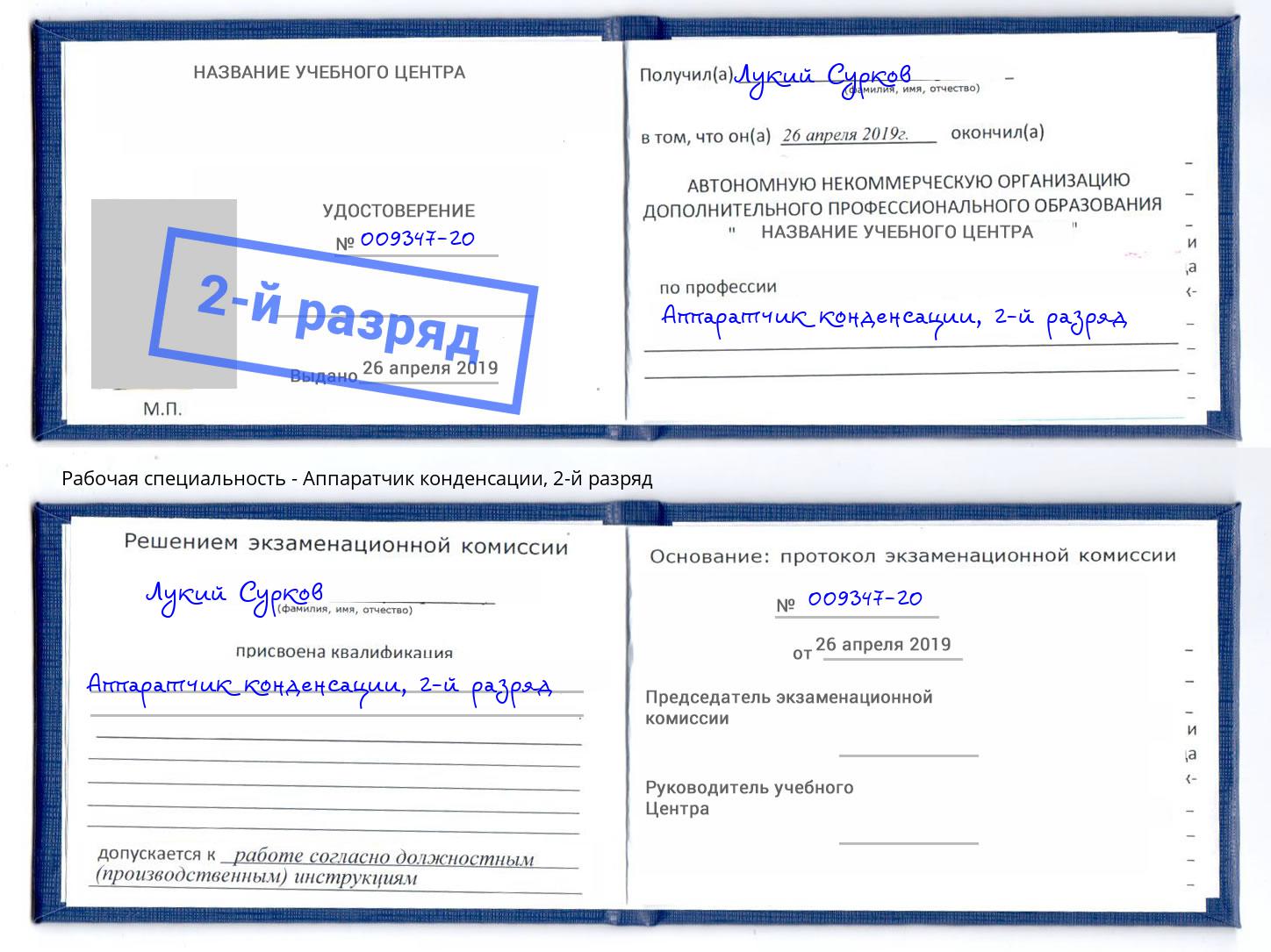 корочка 2-й разряд Аппаратчик конденсации Мурманск