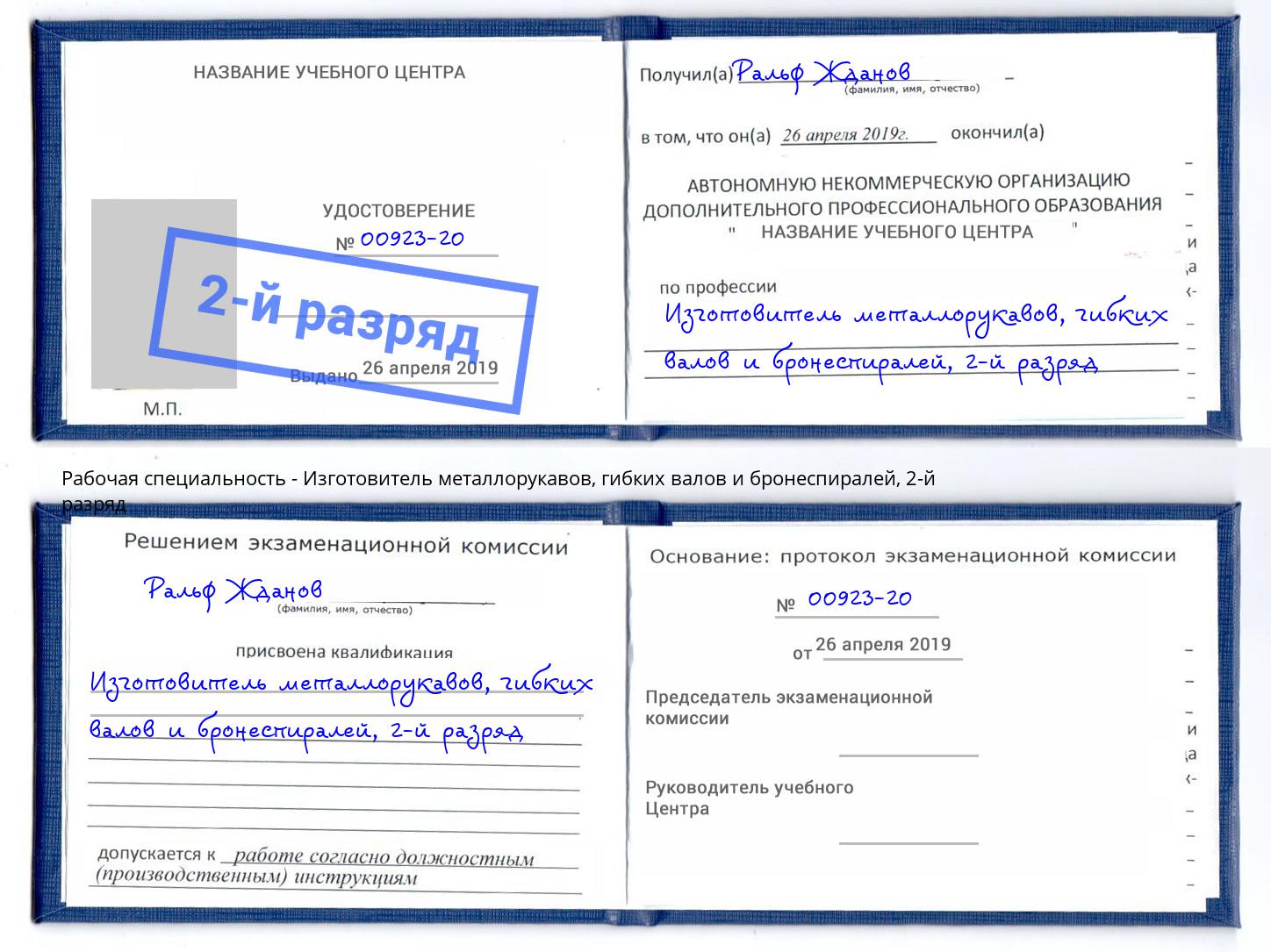 корочка 2-й разряд Изготовитель металлорукавов, гибких валов и бронеспиралей Мурманск